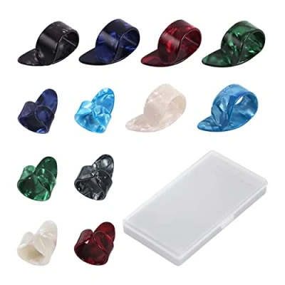Image of Guitar Picks, 12 Pack Thumb Picks Index Finger Pick Celluloid with Storage Box Case, and for Fingerstyle Acoustic Guitar, Mandolin, Banjo or Ukulele