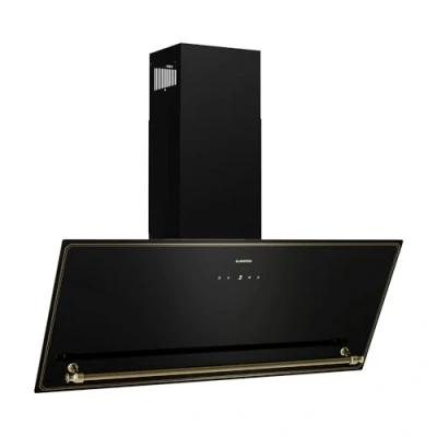 Image of KLARSTEIN Victoria Angled Cooker Hood 90cm Black &amp; Gold, 400m3/h Air Flow, A++ Energy Efficiency, Touch Control, LED Display, Quiet 52dB, Dual Ventilation, Extraction Recirculation