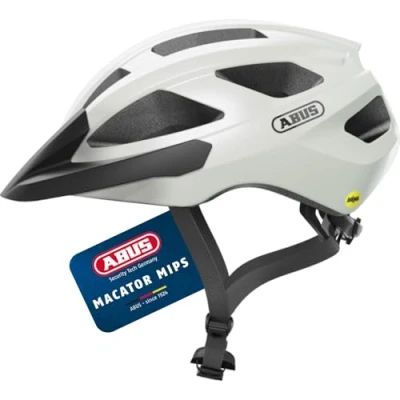 Image of ABUS Macator MIPS road bike helmet entry level with visor suitable for ponytail wearers men and women white, size L