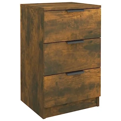Image of vidaXL Bedside Cabinet in Smoked Oak Engineered Wood Nightstand with Three Drawers Modern Designed Bedroom Storage Solution