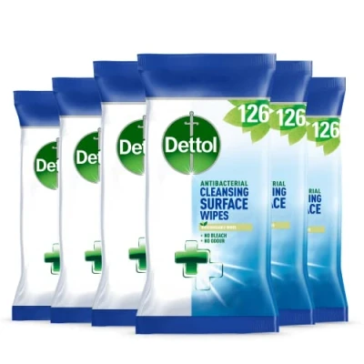 Image of Dettol Antibacterial Wipes, Total 756 Wipes (6 Packs X 126), Cleaning Multi Surface Large Value Pack, Kills 99.99 Percent of Germs, Household Disinfectant