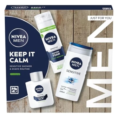 Image of NIVEA MEN Keep It Calm Gift Set (3 Products), Men&#039;s Skincare for Sensitive Skin with Shower Gel, Shaving Foam, and Post Shave Balm