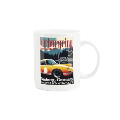 Image of Purely Home Nurburgring Nordschleife Mug Grand Prix Retro Poster Style Race Car Gift/Present Cup Tea/Coffee White Bone China for Motor Racing Fans