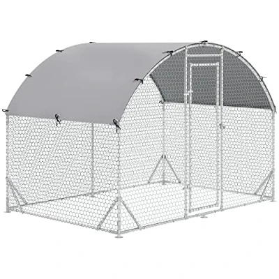 Image of PawHut Walk In Chicken Run Galvanised Coop Hen Poultry House Cage Rabbit Hutch Pet Playpen Garden with Water Resist Cover, 2.8 x 1.9 2m