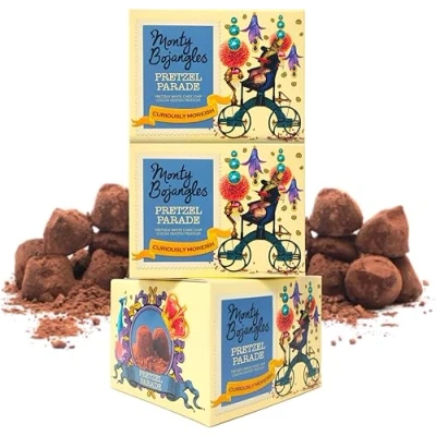 Image of Monty Bojangles Pretzel Parade 3 Gift Boxes Choose from 11 Flavours Cocoa Dusted Chocolate Truffles, x 100g (Gift Pack 300g)