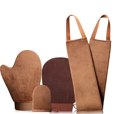 Image of GAIYAH Self Tanning Mitt Kit 4 in 1 Fake Tan Set,Self Glove,Fake Glove, Mini Face Velvet Mitt, Exfoliating Mit with Lotion Applicator for Back, Glove