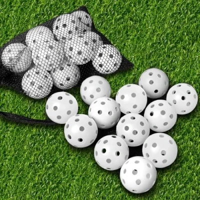 Image of THIODOON Golf Practice Ball Air Flow Hollow Balls 40mm Plastic for Swing Driving Range Home Outdoor Games Adults Kids 12 Pack (White, pcs)