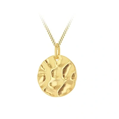 Image of Tuscany Silver Women&#039;s Sterling Yellow Gold Plated 17mm Hammered Disc Pendant on 1mm Curb Chain 46cm/18&quot;