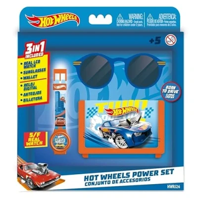 Image of Hot Wheels Adventure Gear Toy Gift Set: LCD Watch, Sunglasses, and Wallet Race into Style with Action Packed Accessories!