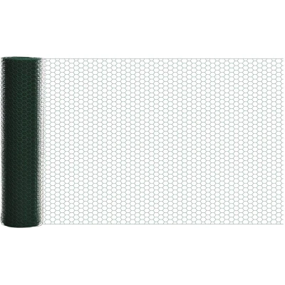 Image of PawHut 1m x 25m Chicken Wire Mesh, Foldable PVC Coated Welded Garden Fence, Roll Poultry Netting, for Rabbits, Ducks, Geese Dark Green