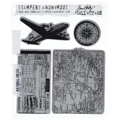 Image of Tim Holtz Cling Rubber Stamp Set Air Travel,Red,7 x 8.5 inch