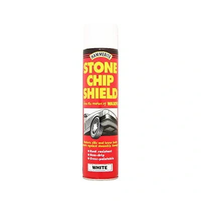 Image of Hammerite Stone Chip Shield. Spray Shield Underseal Metal Paint for Cars. Underbody White Paint. Rust Resistant, Durable Automotive Paint, 8 Year Protection 600ml Aerosol 1.5 SqM Coverage​