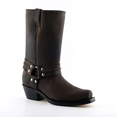 Image of Grinders Mens Harness Hi Crazy Horse Dark Brown Leather Western Cowboy Boots (Numeric_11)