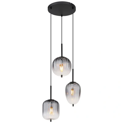 Image of Attila Cluster Pendant Ceiling Light Matt Black Smoke Glass Shade 3x E14