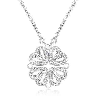 Image of XIWCAFC Heart Necklaces for Women,Four Leaf Clover Necklaces,Gold Plated Crystal Rhinestone Pendant Necklace,Love Choker Necklace ewellery Mum Wife Girlfriend Anniversary (Silver)