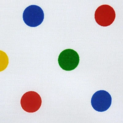 Image of White Polycotton Fabric with Large Multicoloured Primary Spot (Per Metre)