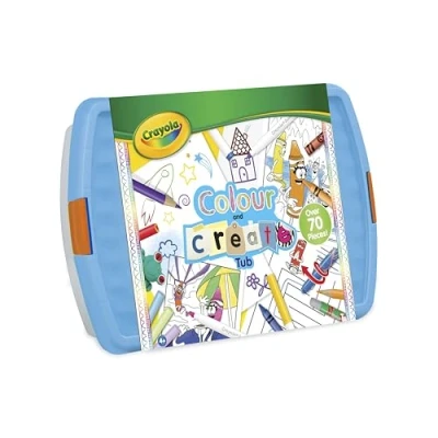 Image of CRAYOLA Colour and Create Tub Including Crayons, Markers, Pencils, Pens, Chalks, Colouring Book Stickers, Kids Arts Crafts, Ideal for Aged 4+
