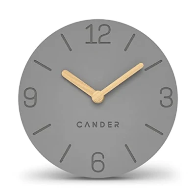 Image of Cander Berlin MNU 2615 H Grey Table Clock Battery Operated without Ticking Noises Vintage Analogue Modern Wooden Hands MDF 15 cm