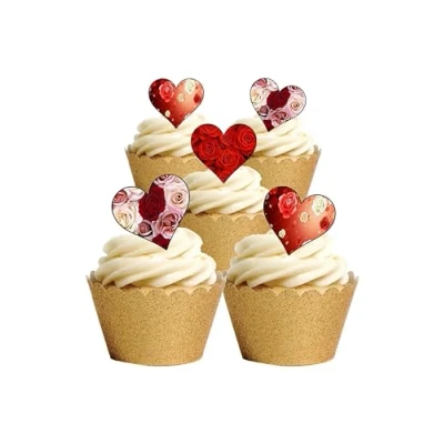 Image of 48 Edible Wafer Paper Clipart Valentines Day Love Themed Cake Toppers Decorations