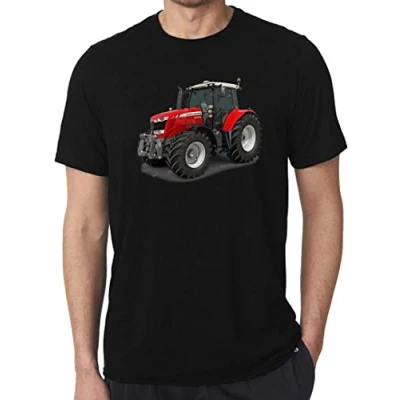 Image of HAOKE Massey Ferguson Black Graphic Tee Shirt Tractors Agriculture Farm Machine Equipment T Shirts Men Casual Cotton Bottoming XL