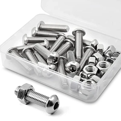 Image of (15 sets) M8 1.25 x 20 mm Hex Socket Screws and Nuts Set 304 Stainless Steel 18 8 Round Head