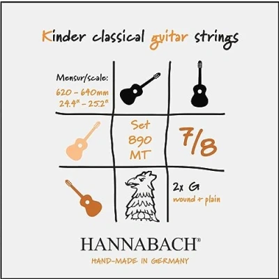 Image of Hannabach Classical Guitar strings Series 890 MT for 7/8 Children&#039;s Scale: 62 64 cm Set with 2 G 890MT
