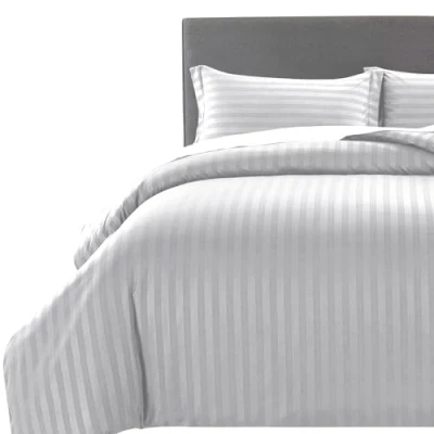 Image of MOONLIGHT20015 Duvet Cover Sets Hotel Quality Stripes Satin Bedding with Pillowcase, Reversible Hypoallergenic Soft Breathable Bed Covers (Silver, King)