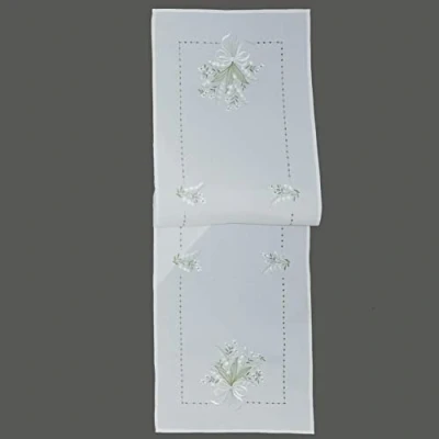 Image of Raebel OHG Table Runner 40 x 140 cm with Embroidery Lily of the Valley White Green Easter Spring