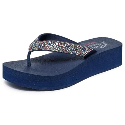 Image of Skechers Women&#039;s Cali Vinyasa Wild Daisies, Navy Mitobuck/Multi Gem Stone Trim, 3 UK