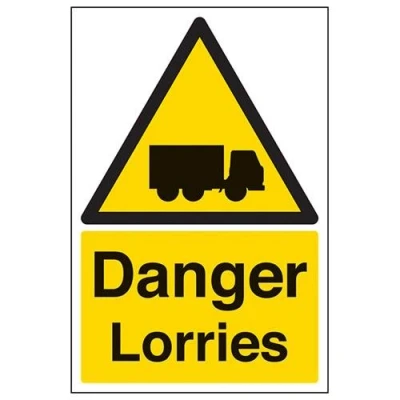 Image of V Safety Danger Lorries Warning Sign 200mm x 300mm 2mm Rigid Plastic