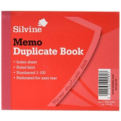 Image of Silvine Duplicate Memo Book Numbered 1 100 with index sheet (102 x 127mm) [Pack of 12]