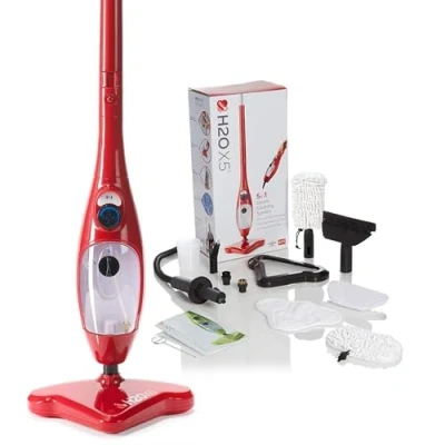 Image of H2O X5 Steam Mop and Handheld Cleaner Multifunctional &amp; Multipurpose System for Floors, Carpets, Windows, Upholstery, Kitchens Bathrooms (Red)
