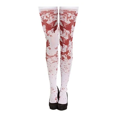 Image of DIGITAL SPOT Women White Stockings Hold Ups With Blood Ladies Halloween Fancy Dress Accessory