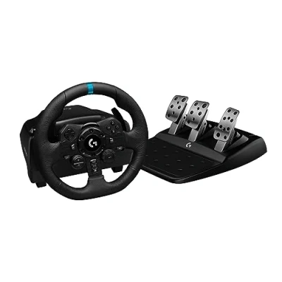 Image of Logitech G G923 Racing Wheel and Pedals, TRUEFORCE up to 1000 Hz Force Feedback, Responsive Driving Design, Dual Clutch Launch Control, Genuine Leather Cover, for PS5, PS4, PC, Mac Black
