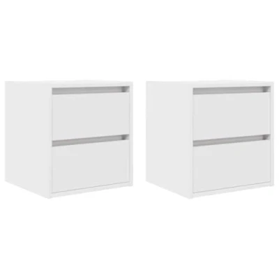 Image of vidaXL Wall Mounted Bedside Cabinets Set/2 White Engineered Wood Floating Nightstands with Storage 38x34x40 cm
