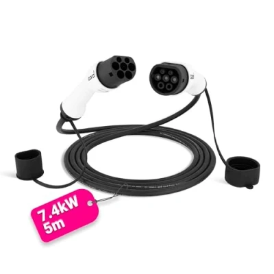 Image of Cord Type 2 to EV Charging Cable, 32amp, 7.4kW, 5 Metre, Single Phase, Black &amp; White