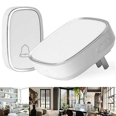 Image of Electric Wireless Doorbell,IP44 Waterproof Doorbell Wall with 4 Volume Level,36 Tunes, LED Indicator (White)
