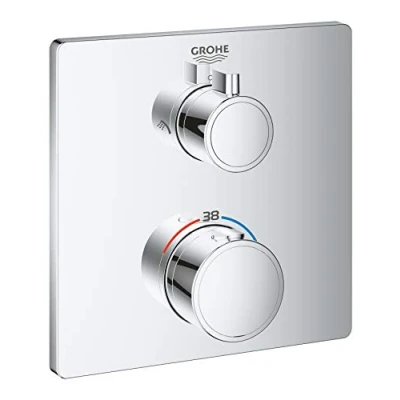Image of GROHE Grohtherm Thermostatic Shower Mixer Trim Set To Control 2 Showers, Concealed Installation, Chrome, 24079000