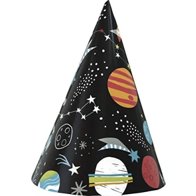 Image of Blast Off with Colorful Outer Space Party Hats Perfect for Kids&#039; Birthday Bashes &amp; Galaxy Themed Events 8 Pcs
