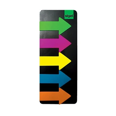 Image of SIGEL HN600 PageMarkers, Index Sticky Notes, Film, Transparent, Big Arrow, 5 colours, 125 strips