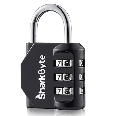 Image of SharkByte Luggage Locks 3 Dial Weatherproof Outdoor Security Combination Padlock, Small Travel Lock for Suitcases Case Bag Gym Lockers Code Padlock (Pack of 1)