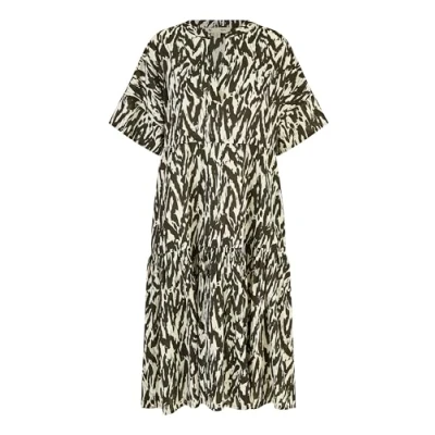 Image of Yumi Womens Black Organic Cotton Animal Print Tiered Tunic Dress Black/White Size 12 UK