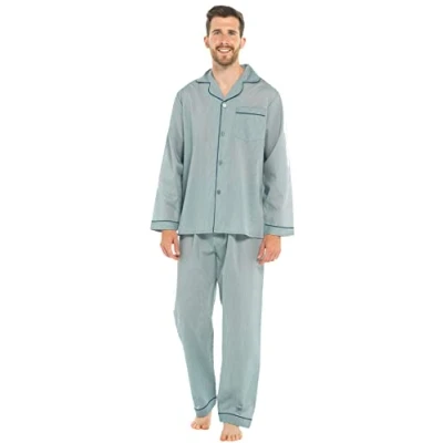 Image of INSIGNIA Mens Woven Pyjamas Traditional With Logo Pocket (Blue Stripe, M)