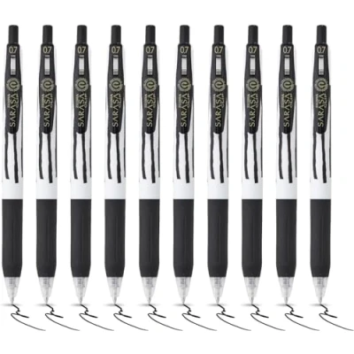Image of Zebra Pen SARASA CLIP Stripes Gel Pens 10pk Retractable Coloured With Medium 0.7mm Nib, Smudge Proof, Rapid Dry Ink Comfort Grip and Push Clip, Water Resistant, Black Multipack
