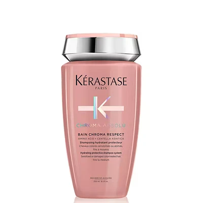Image of Kérastase Chroma Absolu, Hydrating and Protective Shampoo, Sensitised or Damaged Color Treated Hair, Fine To Medium, With Glycerin, Amino Acid Hyaluronic Acid, Bain Respect, 250 ml
