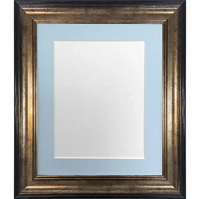 Image of FRAMES BY POST Scandi Black &amp; Gold Picture Photo Frame with Blue Mount A2 Image Size A3