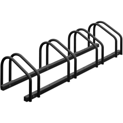 Image of Relaxdays Floor Bike Rack, for 4 Bicycles, Wheel Width up to 60mm, Metal, Outdoor Parking Stand, Garage, Anthracite, Steel, 27 x 100 33 cm