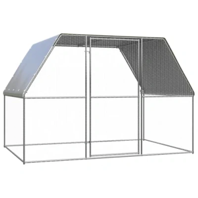 Image of &#039;vidaXL Outdoor Chicken Cage with Weather Resistant Roof Spacious and Secure Steel Enclosure for Chickens, Ducks, Hens in Silver Grey