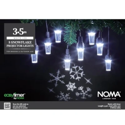 Image of NOMA Snowflake Pattern Projector Christmas String Lights, 8 Warm White Bulbs, 14 m