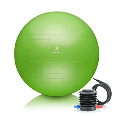 Image of BODYMATE exercise Ball E book with guides included Gym quality Swiss balls for fitness, birthing, pregnancy Air pump Anti Burst 75cm Lime Green